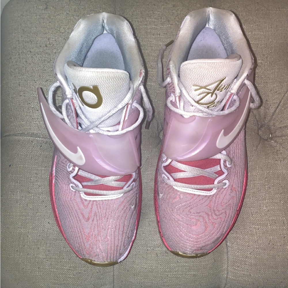 Nike Pink and Gold KD Aunt Pearl Basketball Sneakers